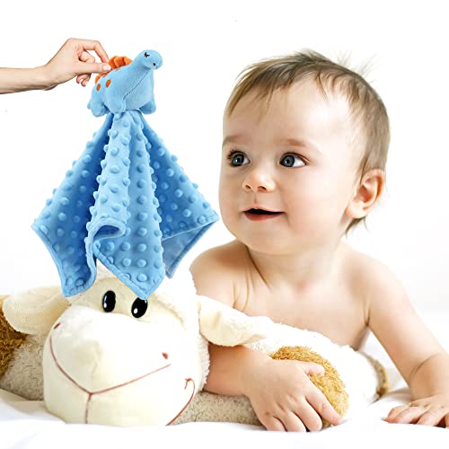 Image of CREVENT Cozy Plush Baby Security Blanket, Loveys for Baby Girls and Boys, Birthday (Fox + Dinosaur)