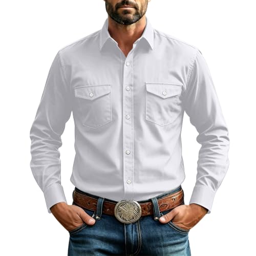 Men Western Shirt Solid Soft Long Sleeve Button Down Casual Work Shirts | Men western solid stretch shirt lapel long sleeve button big and tall shirts casual outdoor ranch travel wear - Image 6