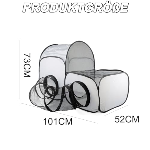 Faltbarer Katzenlaufstall mit Tunnel - Tragbares katzenzelt, katzenzelt und Katzen gehege Outdoor, katzengehege Indoor, Multifunktionaler Outdoor-Laufstall mit atmungsaktivem Netz (100 * 50 * 70 cm)