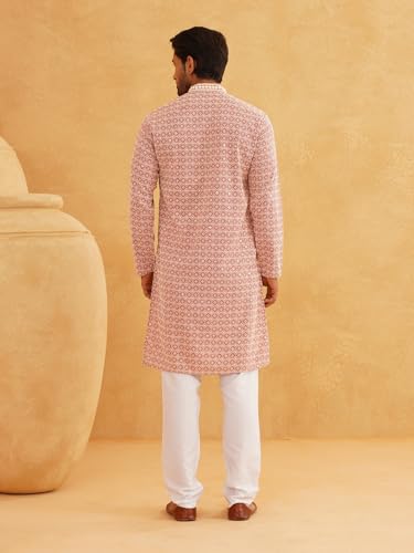 Image of SOJANYA Men's Coffee Brown Cotton Blend Kurta with Intricate Embroidery & Subtle Sequin Work