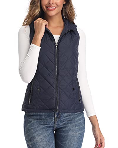 Longking Women's Vest, Stand Collar Lightweight Zip Quilted Vest For Women Dark Blue M #TOP3