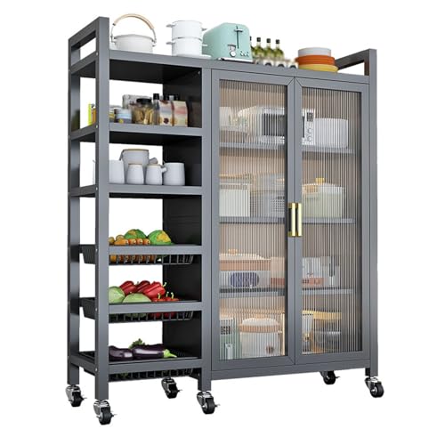 Estanterias Almacenaje Cocina con Puertas Estante Cocina Organizador Grande Cesta de Almacenamiento con Ruedas Universales(Black)