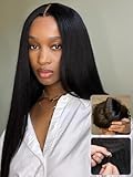 Nadula Bye Bye Knots Yaki Straight Glueless Wig Human Hair with Elastic Drawstring Pre Cut 7x5 Invisible Knots HD Lace Front Put on and Go Wigs Pre Everything Glueless Light Kinky Staight Wigs 20inch