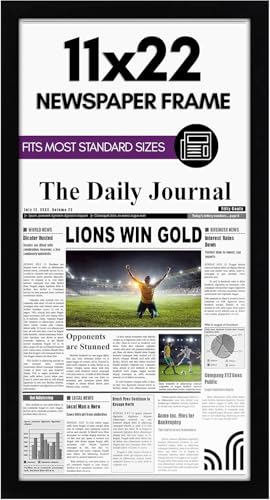 Americanflat 11x22 Newspaper Frame with Polished Plexiglass - Display for Assorted Media Articles - Signature Collection - Modern Picture Frame for Wall Display - Black