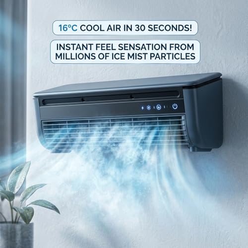 Mini Air Conditioner, Wall Mounted Air Conditioner with Fast Cooling & 6000mAh Battery, Portable USB Cooler with Remote for Kitchen, Dorm, Desk image 2
