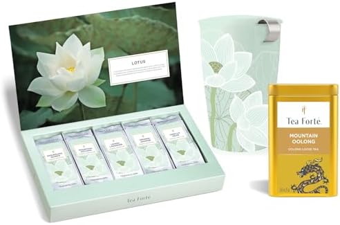 Tea Forte Lotus Single Steep Tea Gift Set with Steeping Cup