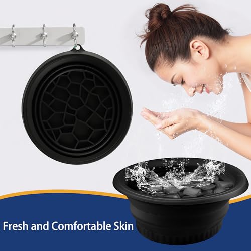 Farochy Large Bowl for Face Ice Bath, Foldable Facial Ice Bath with Built-in Icetray, Silicone Facial Ice Bath Bowl, Ice Face Bowl (Black)