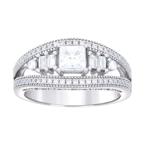 Bague argent 925 femme avec diamants de synthèse taille princesse large 10mm