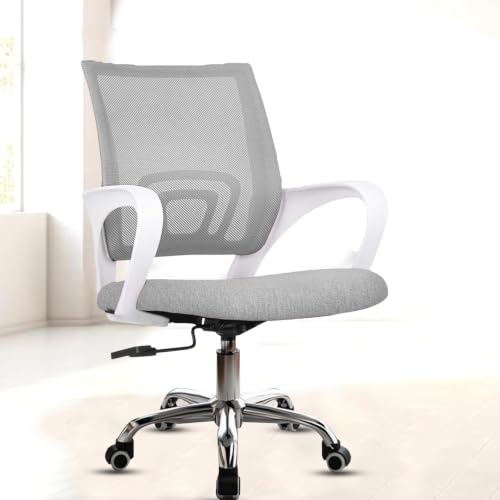 Image of NORMAN JR, Ergonomic Desk Chair Mesh Computer Chair with Lumbar Support Armrest Executive Rolling Swivel Adjustable Mid Back Chair - Grey & White Handle