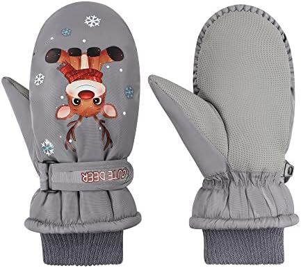 Fynnsure Toddler Mittens Kids Snow Gloves Waterproof Ski Mittens Winter Warm Gloves Baby Mittens for Boys Girls Reindeer-Gray 1-5 Years