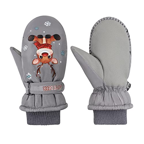Fynnsure Toddler Mittens Kids Snow Gloves Waterproof Ski Mittens Winter Warm Gloves Baby Mittens For Boys Girls Reindeer-Gray 1-5 Years #TOP10