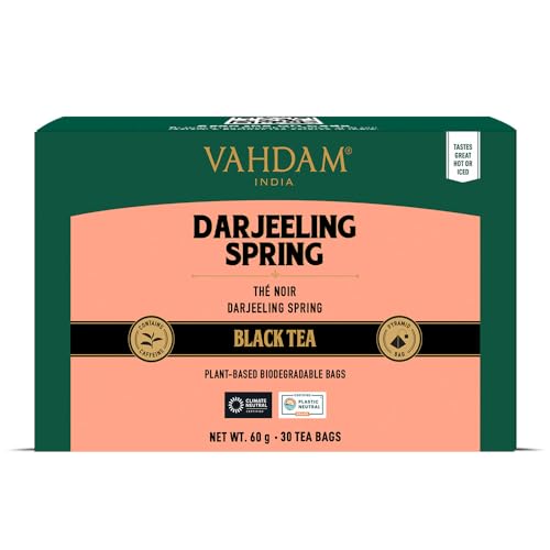 VAHDAM, Darjeeling Spring chá preto (30 pirâmidais sacos de chá) chá 100% puro sem misturar Darjeeling de primeira lavagem | embalado fresco na Índia | quente, frio ou como Kombucha