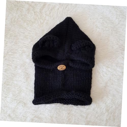 Cute Kids Bear Hat Scarf Winter Knitted Cape Beanies One Size Bear Hat for Warmth Black4