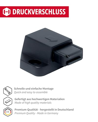 Gedotec Magnet-Druckverschluss für 1-flügelige Glastüren & Möbel | Doppel-Schnäpper Haftkraft 1,8 kg | Magnet-Schnäpper schwarz | Push-top Open Schnäpper zum Schrauben | 2 Stück - Druckschnäpper Glas