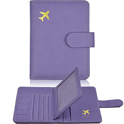 Doulove Passport and Vaccine Card Holder Combo Rfid Blocking, Upgraded Multi-Function Travel Wallet Passport Holder with Card Slot, Passport Cover for Women Men Violet