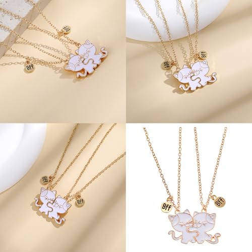 Pack of 2 Friendship Necklaces Cats Pendants Necklace Adjustable Chain Necklace Alloy Texture Neck Jewelry for Daily2