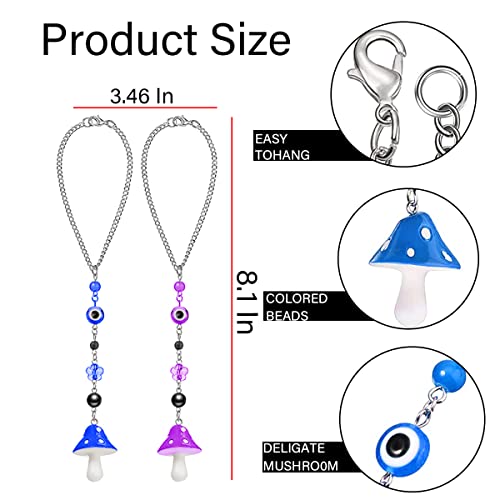 2Pcs Mushroom Car Hanging Ornament, Evil Eye Charms Rear View Mirror Pendant, Resin Colorful Interior Car Accessories For Women, Lucky Beaded Decoration For Vehicle Home Door (Blue/Purple) #TOP1