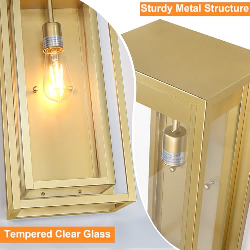 Image of 19 Inch Gold Outdoor Wall Light Fixtures, 2 Pack Porch Lights | Large Size, Anti-Rust, Waterproof, Tempered Glass, Easy Installation, Exterior Wall Sconces for House Entryway Garage