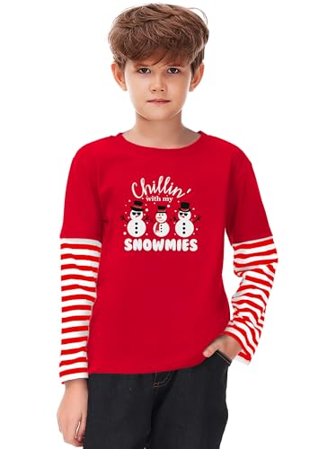 Image of Remimi Unisex Kids Christmas Long Sleeve Shirt Xmas Print Stripe Shirts 2-12 Years