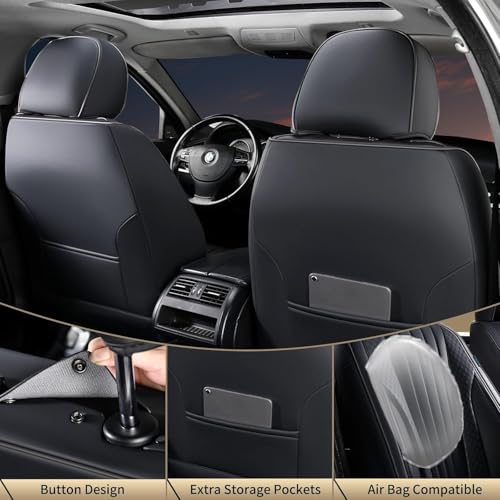 Image of FLORICH Car Seat Covers, Black Leather Car Seat Covers Front Seats, Premium Leatherette Car Seat Cushion for Cars, Automotive Seat Protectors Universal Fit for Most Sedans Cars SUV Trucks