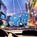 Fuzzy Dice for Rear View Mirror, Blue Fuzzy Dice for Car Mirror, 2.75inch Pair of Plush Retro Square Hanging Dice with White Dots Cute Car Decoration Ornament Accessories