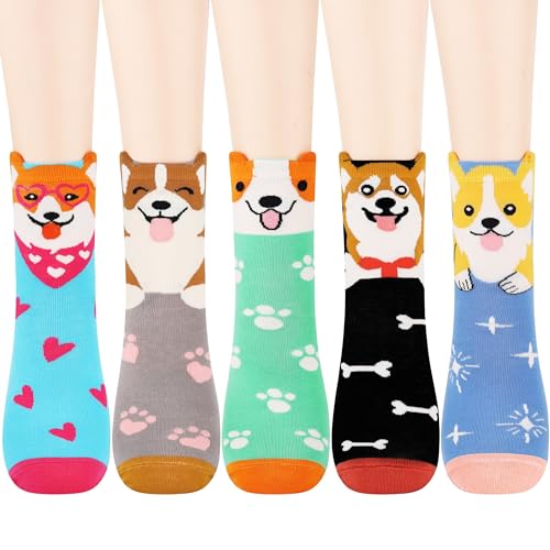Jeasona Womens Cat Socks Cat Gifts Cute Animal Socks Dog Owl Gifts for Women (Multicolored Corgi)