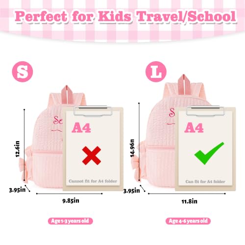 Image of 15inch Daycare Backpack Personalized Large Backpack with Name | Cute Punch Backpack for Age 4-6,Lightweight Quilted Fabric,Water Bottle Pockets with Bow,Custom Baby Gift,Embroidered Name