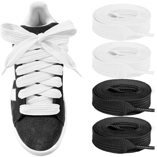 UamGlsob 2 Pairs 16MM Fat Shoe Laces for Sneakers, 5/8' Wide Thick Jumbo Chunky Shoelaces Replacement Strings (White+Black, 54'/140cm)