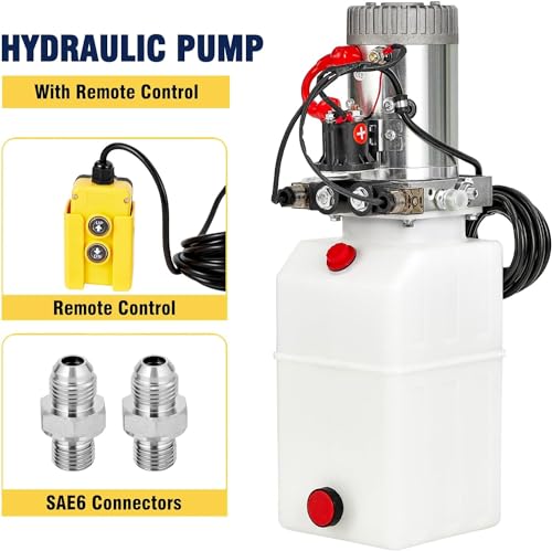 Image of Garvee Hydraulic Power Unit, 12V 6 Quart Dump Truck Lift Hydraulic Pump Power Unit, Double Acting Hydraulic Power Unit, with 6 L Plastic Tank, Electric Hydraulic Power Unit, for Lifting Equipment