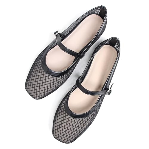 Image of TN TANGNEST Leather Flats for Women Retro Mary Jane Flats | Comfortable Square Toe Slip On Flats with Buckle Strap, Soft Work Flats Office Shoes