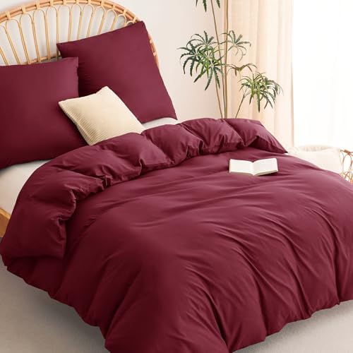WAVVE Bettwäsche 200x200 3teilig Weinrot - 80x80 Kissenbezüge, Mikrofaser | Bettbezug 200x200cm mit 2 Kissenbezüge 80x80cm, 2x2 m Bettwäsche-Sets mit Reißverschluss, Oeko-TEX, Weic