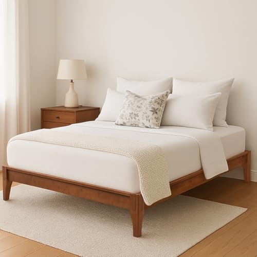 Merax Full Size Bamboo Platform Bed, Mid-Century Modern Bed Frame with Wood Slat Support, No Box Spring Needed, Easy Tool-Free Assembly, Brown