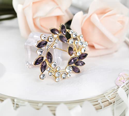 Image of Gyn&Joy Clear Crystal Rhinestone Floral Wreath Pin Brooch BZ005