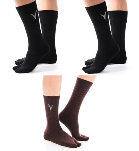 Image of 3 Pairs Thick Flip-Flop Big Toe Socks Crew Mid Calf or Ankle Size: Women 9-12 Men 8-11