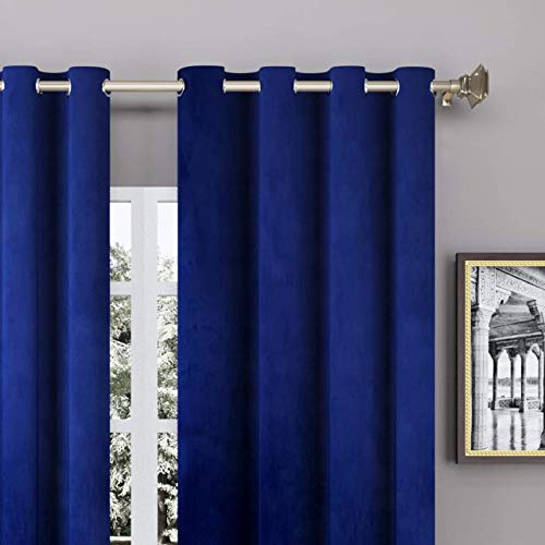Image of High Sofa Quality Velvet Grommet Room Darkening Eyelet Window Curtains | Curtains for Living Room - Set of 2 Pieces (5 Feet, Dark Blue)