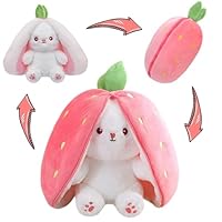 MIAODAM Easter Bunny Stuffed Animal, Carrot and Strawberry Bunny Plush Turn Into Rabbit Fruit Doll, Plushie Funny Bunny Toy for Baby (10inch)