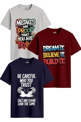 Image of Men's Regular Fit Printed T-Shirt Combo Pack of 3 | 100% Cotton Round Neck Half Sleeve Graphic Tees