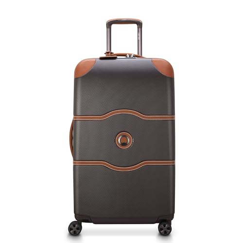 DELSEY PARIS Chatelet Air 2.0 Checked Luggage Trunk 26 Inch Hardside Polycarbonate Suitcase Dual-Density Spinner Wheels TSA Lock Chocolate Brown