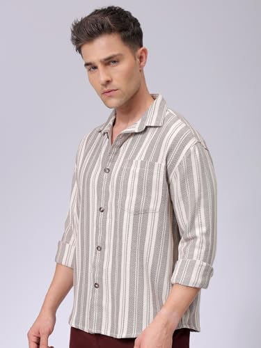 Chemise col découpé rayée marron coupe ample confortable XL - 4