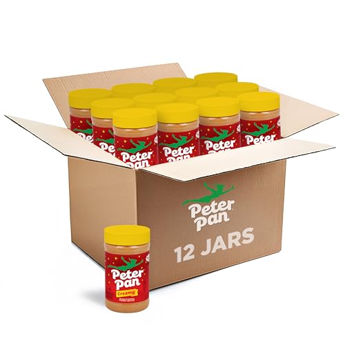 Peter Pan Creamy Peanut Butter, Made with Roasted Peanuts, Great for Peanut Butter and Jelly Sandwiches and Peanut Butter Snacks, Gluten Free Peanut Butter, 16.3 OZ Jar (Pack of 12)
