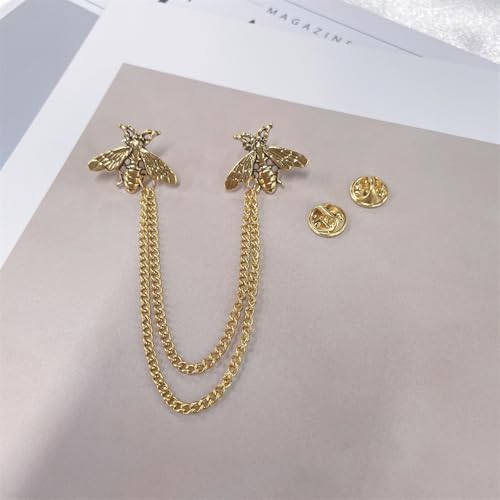 Image of Vintage Honey Bee Brooch for Women Men Silver /Gold-tone Cute Bee with Hanging Chain Tassel Animal Insect Lapel Pins Elegant Dress Accessories for Hat Bag Suit Tie Holiday Party Jewelry