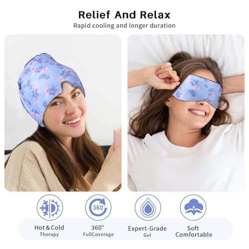 Image of my novel things Migraine Relief Cap, Gel Cooling Eye Mask, Cooling Gel Relief 2 Pack Set, Headache Relief with Hot /Cold Gel, Instant Headache Relief, Reusable Gel Eye Mask Ice Pack for Stress Relief
