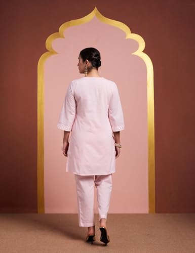 Image of Amazon Brand - Myx Women's Pure Cotton Straight Embroidered Co-ord Set (Available in Plus Sizes)