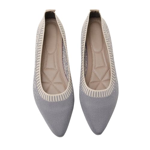 Women's Pointed Toe Knit Flats Shoes Slip on Ballet Flats Comfortable Dress Shoes for Women(8.5,1-Grey)3