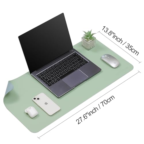 Image of AROPANA Vegan Leather Desk Mat | Large Reversible Mouse Pad & Computer Table Protector | Dual-Side Waterproof Extended Laptop Pad with Edge-Stitched Design (70x35CM, Light Green and Blue)