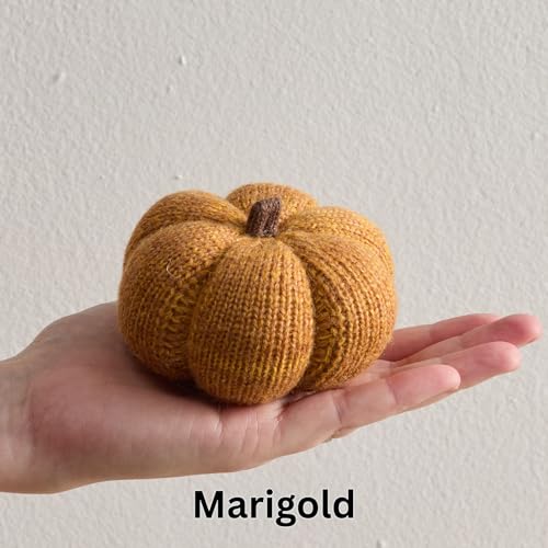 Image of Set of 3 Cozy Mini Knit Pumpkins (Marigold Multi-Size Set) | Warm Green Gold, Fall Tabletop Decor, Soft Autumn Home Accents, Thanksgiving Table Setting