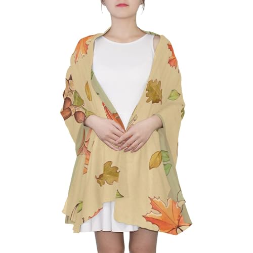 OTVEE Autumn Leaves and Pumpkin Scarf for Women Lightweight Soft Chiffon Scarf Shawl Wrap for Women