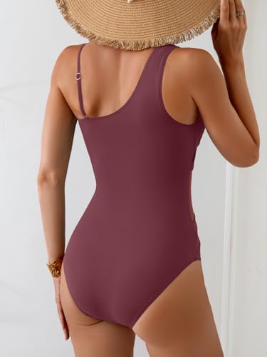 One Shoulder One Piece Swimsuit for Women Mesh Tummy Control Bathing Suit Twist Swimwear with Removable Strap3
