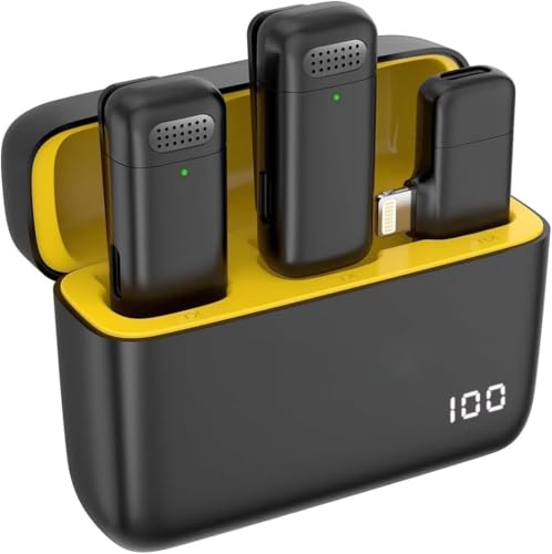 Image of Omnidirectional Wireless Lavalier Microphone for Android /iPhone 3 in 1 Collar Mic with USB-C & Lightning Plug | Rechargeable Wireless Mini Portable Bluetooth Speaker with Microphone (Yellow-K13)