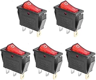 5Pcs AC 250V/16A, 125V/20A Red Light Illuminated LED On/Off SPST 3 Pin 2 Position Mini Boat Rocker Toggle Switch Snap for Car Boat by QTEATAK